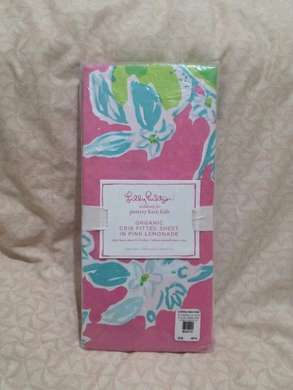 NEW Pottery Barn Kids Lilly Pulitzer Organic Crib Fitted Sheet in Pink Lemonade